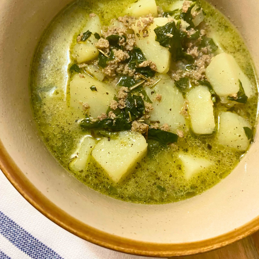 Turkey Potato Spinach Soup in a bowl