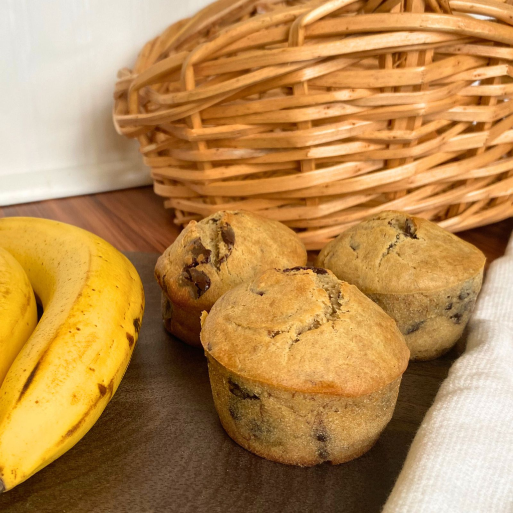 Muffins, bananas, and basket