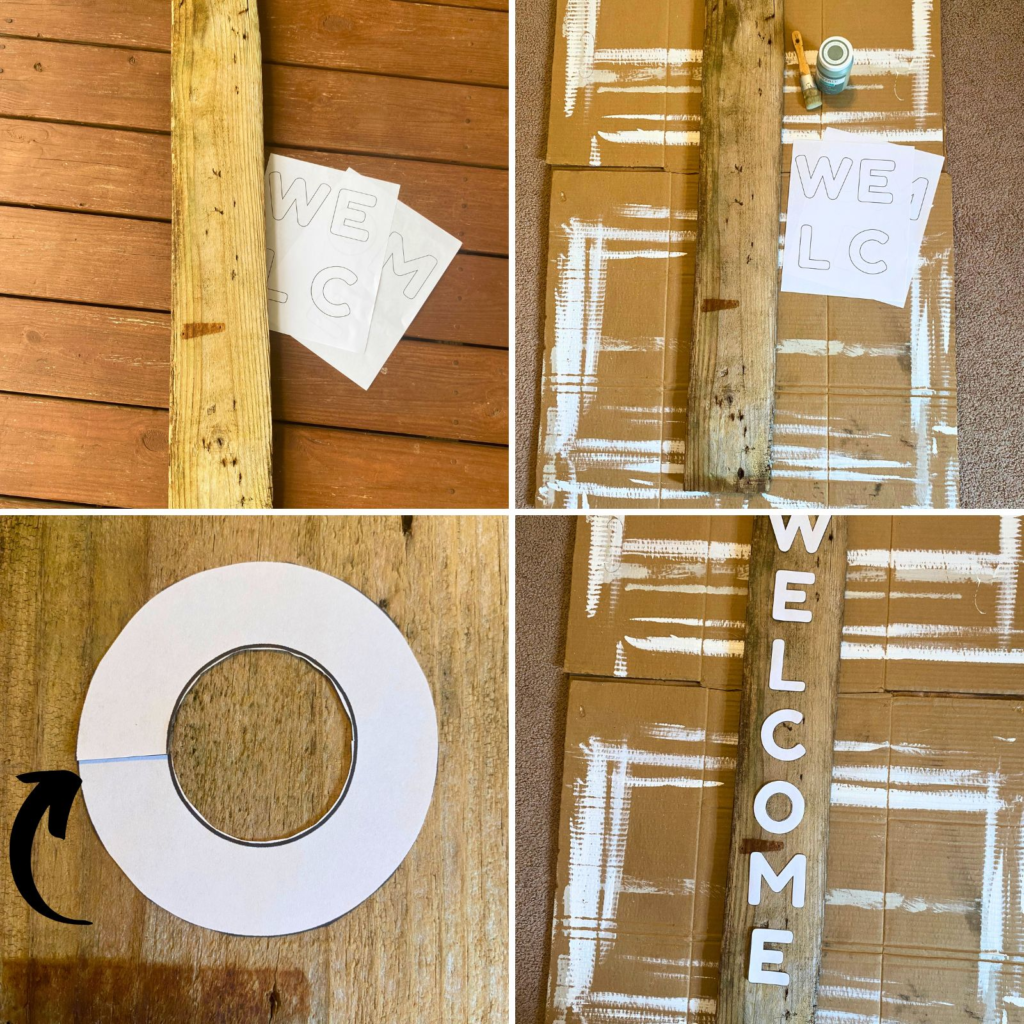 How to images for DIY welcome porch sign, board, paint, letters