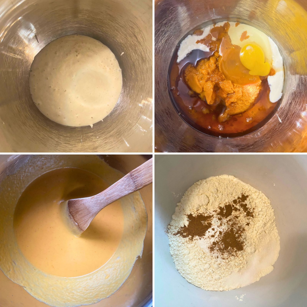Mixing sourdough pumpkin muffin dough in a bowl