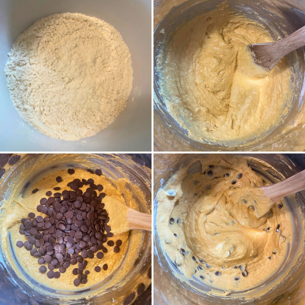 Mixing sourdough pumpkin muffin dough in a bowl